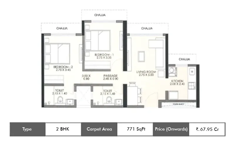 Regency Anantam 2 BHK floor plan, sq ft carpet area
